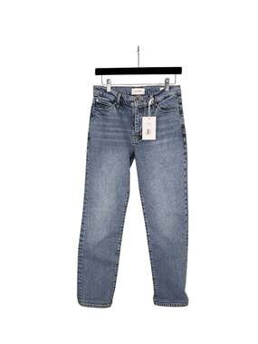 FRAME The Borrowed Mid Rise Straight Leg Jeans in Ricochet Blue Wash
